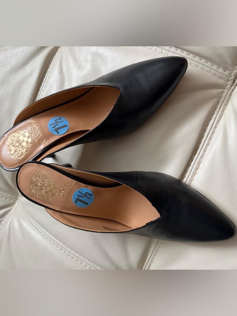 Vince Camuto Black Pointed-Toe Leather Mules